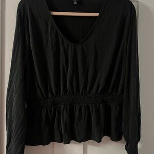 Lucky Brand Black Long Sleeve Peplum Top